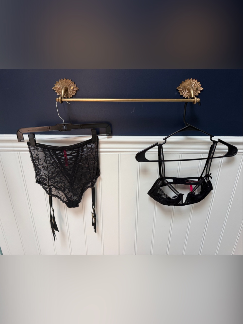 Seven til Midnight Black Lace Lingerie Set with Garter Detailing